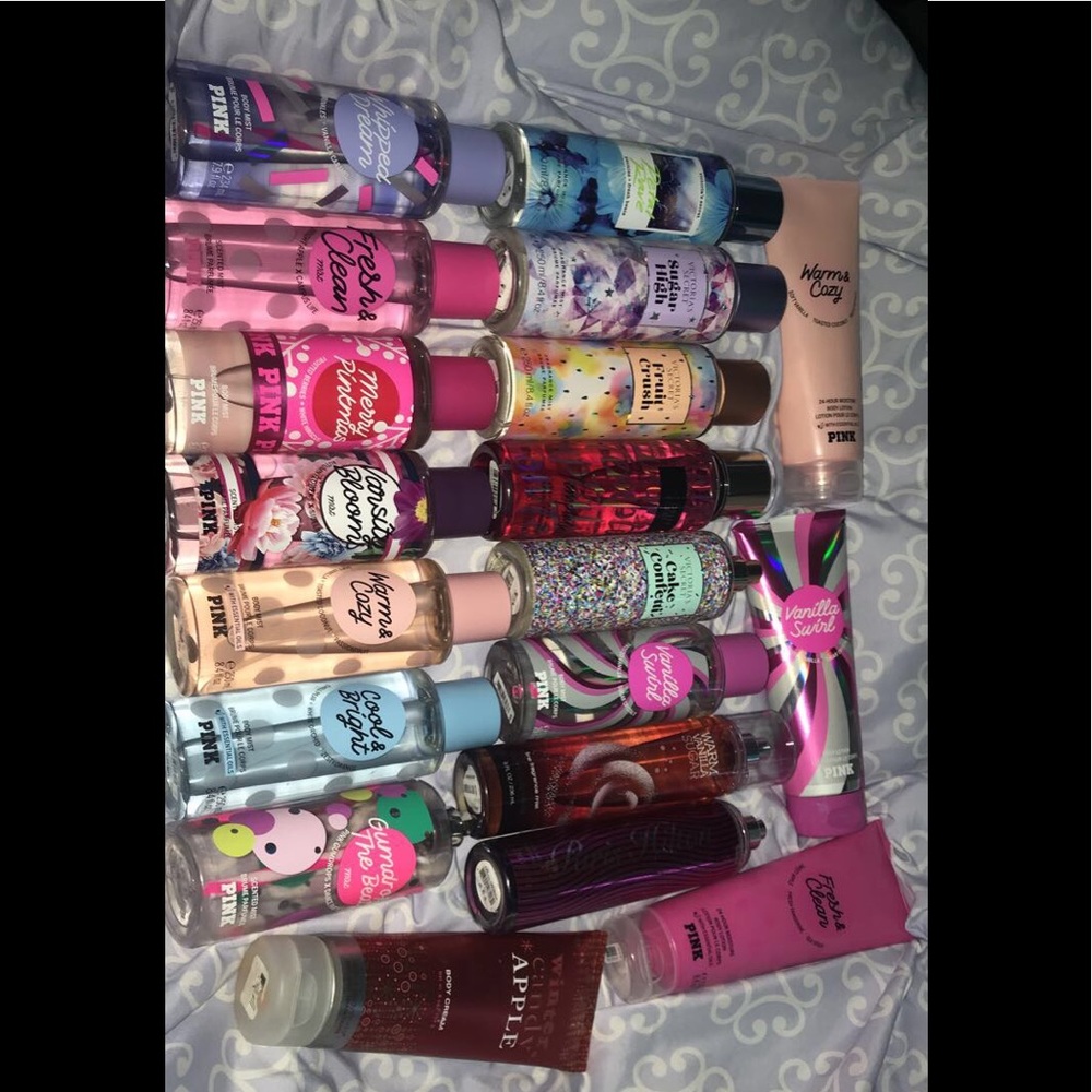 Victoria’s Secret pink perfumes and lotions